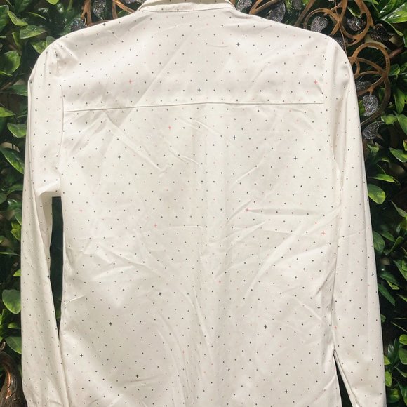 Star or cross print button-down shirt ~ Celestrial white pink blue MEDIUM blouse - Picture 14 of 15